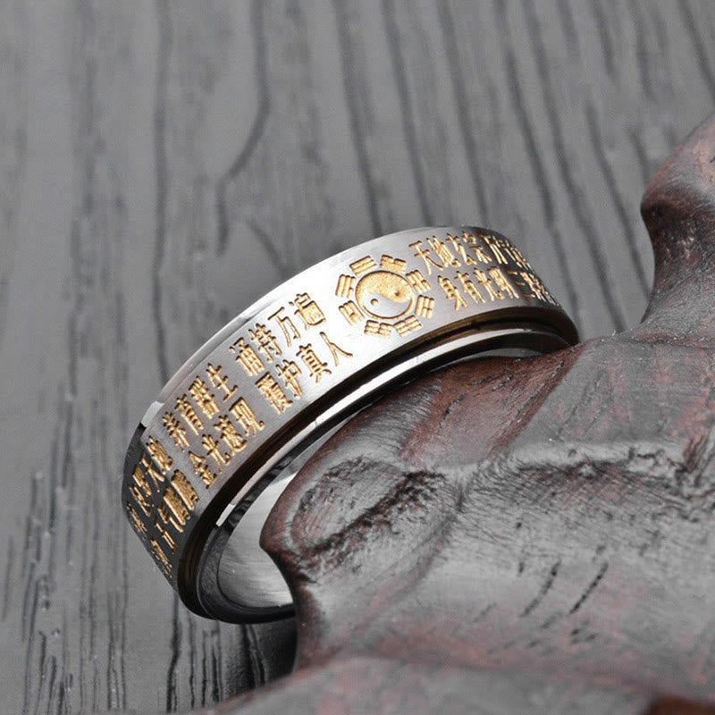 Fortune Jewel Bagua Yin Yang Chinese Characters Titanium Steel Balance Rotatable Ring Fortune Jewel