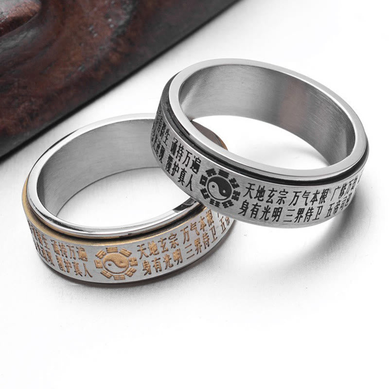 Fortune Jewel Bagua Yin Yang Chinese Characters Titanium Steel Balance Rotatable Ring Fortune Jewel