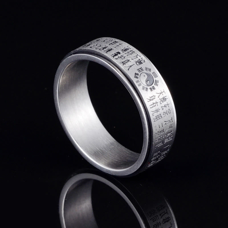 Fortune Jewel Bagua Yin Yang Chinese Characters Titanium Steel Balance Rotatable Ring Fortune Jewel