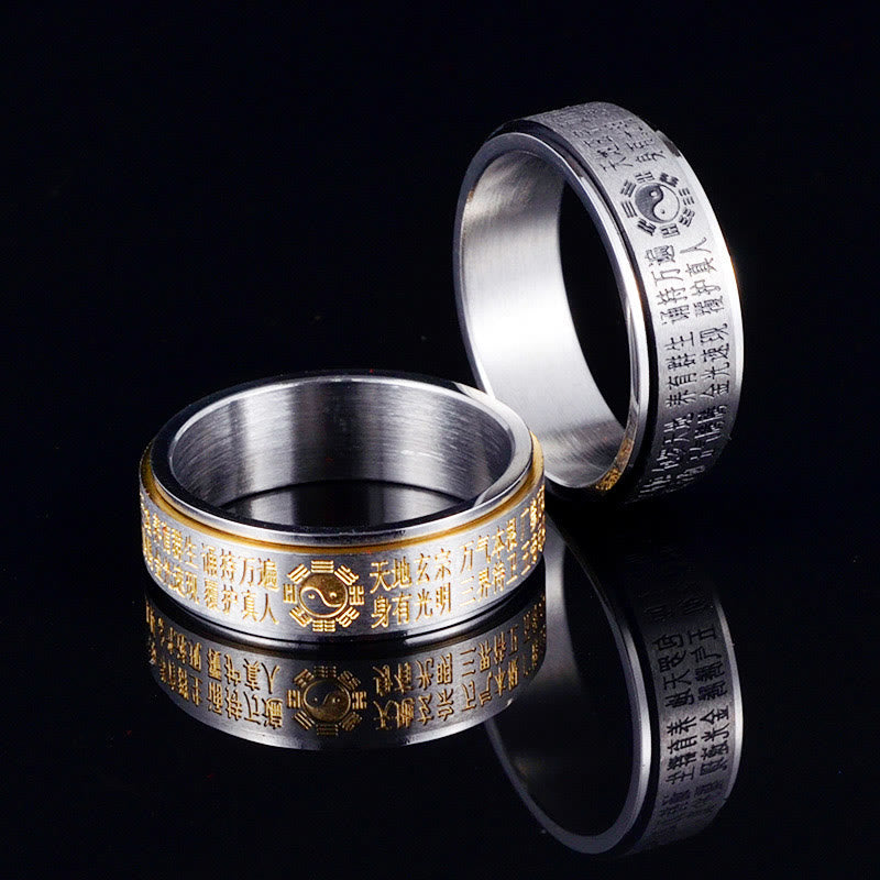Fortune Jewel Bagua Yin Yang Chinese Characters Titanium Steel Balance Rotatable Ring Fortune Jewel