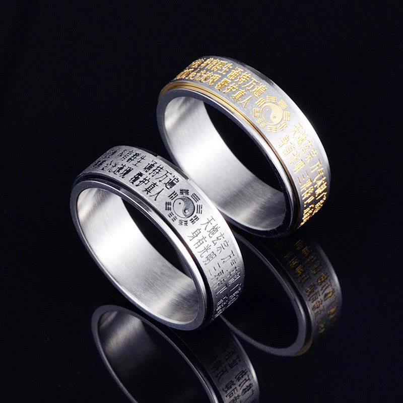 Fortune Jewel Bagua Yin Yang Chinese Characters Titanium Steel Balance Rotatable Ring Fortune Jewel