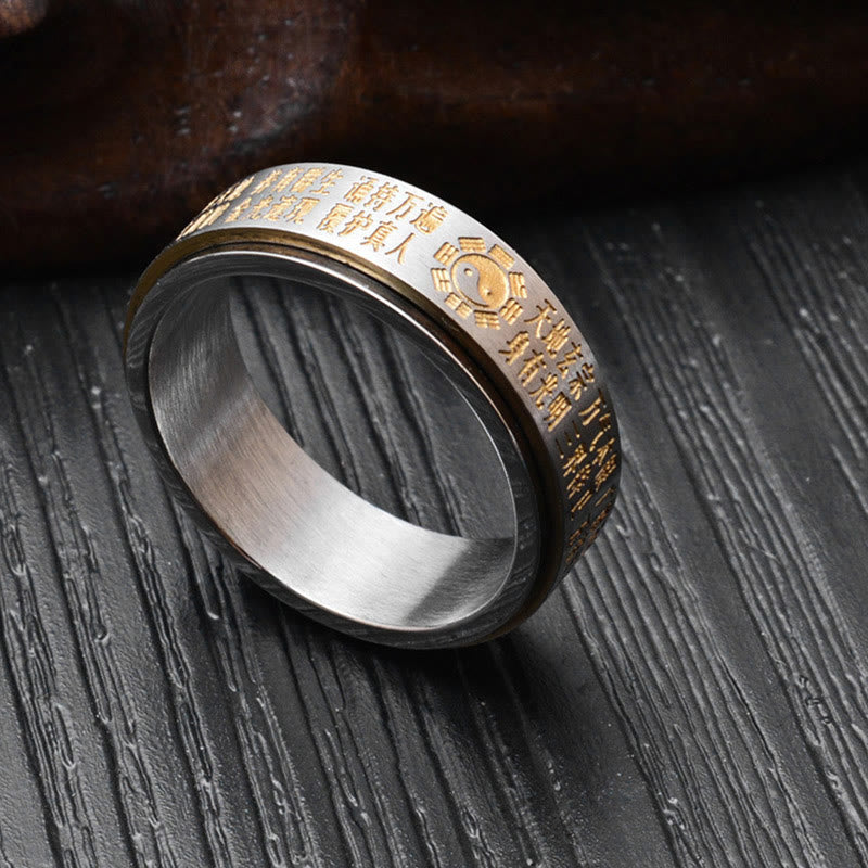 Fortune Jewel Bagua Yin Yang Chinese Characters Titanium Steel Balance Rotatable Ring Fortune Jewel