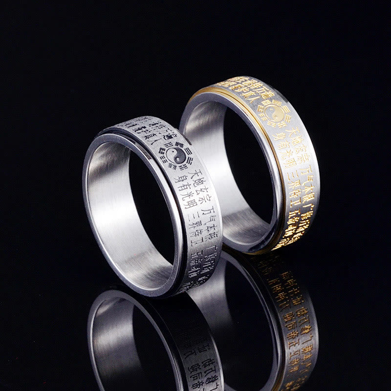 Fortune Jewel Bagua Yin Yang Chinese Characters Titanium Steel Balance Rotatable Ring Fortune Jewel