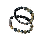 Fortune Jewel Natural Black Obsidian Tiger's Eye Six True Words 'om Mani Padme Hum' Strength Love Bracelet