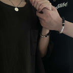 Fortune Jewel Natural Black Obsidian Tiger's Eye Six True Words 'om Mani Padme Hum' Strength Love Bracelet