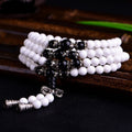 Buddha Stones 108 Mala Beads White Porcelain Six True Words 'Om Mani Padme Hum' Patience Bracelet