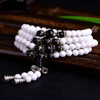 Buddha Stones 108 Mala Beads White Porcelain Six True Words 'Om Mani Padme Hum' Patience Bracelet