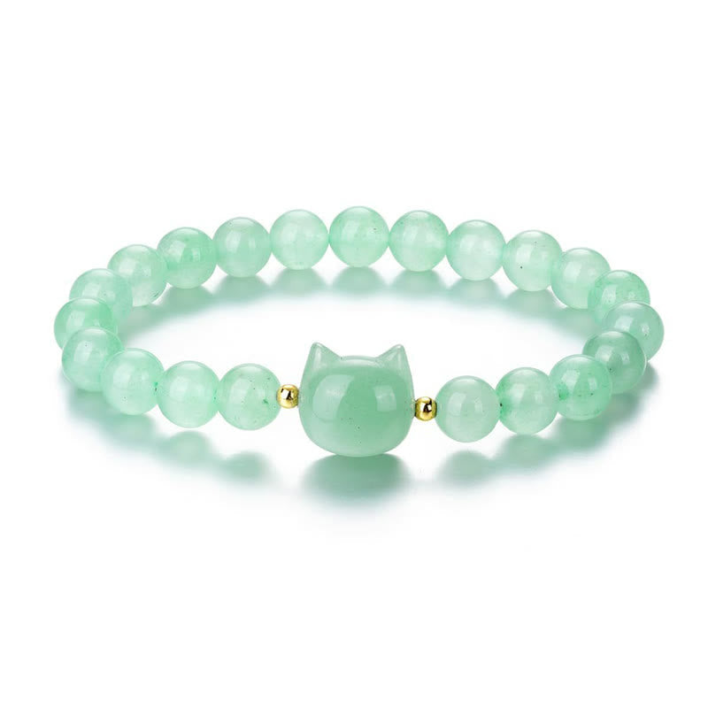 Fortune Jewel Amethyst Green Aventurine Rose Quartz Fluorite Cat Head Balance Luck Bracelet