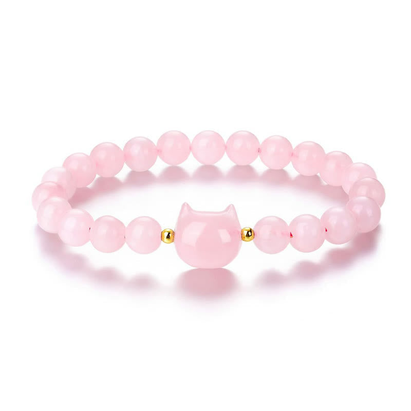 Fortune Jewel Amethyst Green Aventurine Rose Quartz Fluorite Cat Head Balance Luck Bracelet