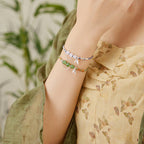 Fortune Jewel 925 Sterling Silver Bamboo Leaves Hetian Jade Chalcedony Beads Blessing Braided Bracelet