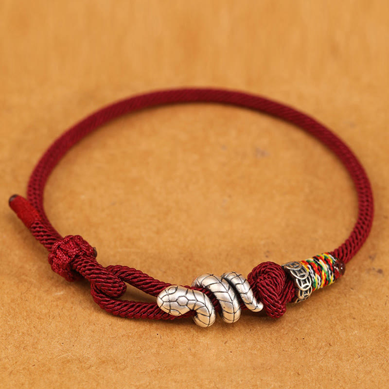 Fortune Jewel Red String 925 Sterling Silver Year of the Snake Coin Ring Snake Luck Bracelet