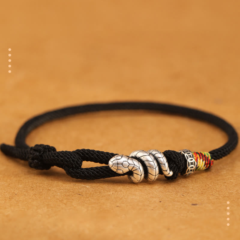 Fortune Jewel Red String 925 Sterling Silver Year of the Snake Coin Ring Snake Luck Bracelet