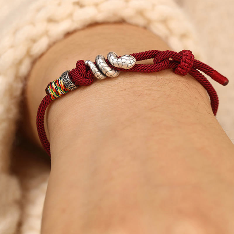 Fortune Jewel Red String 925 Sterling Silver Year of the Snake Coin Ring Snake Luck Bracelet