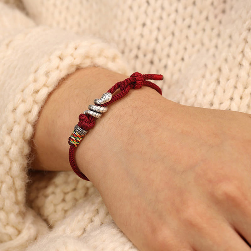 Fortune Jewel Red String 925 Sterling Silver Year of the Snake Coin Ring Snake Luck Bracelet