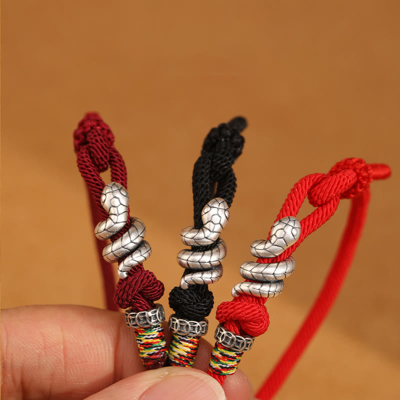 Fortune Jewel Red String 925 Sterling Silver Year of the Snake Coin Ring Snake Luck Bracelet