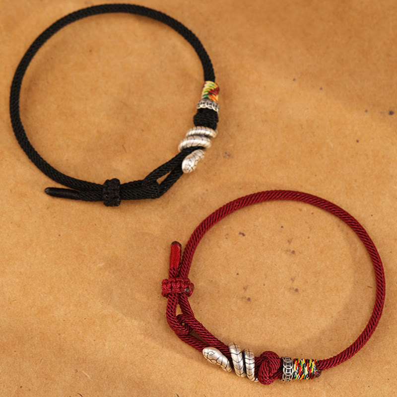 Fortune Jewel Red String 925 Sterling Silver Year of the Snake Coin Ring Snake Luck Bracelet
