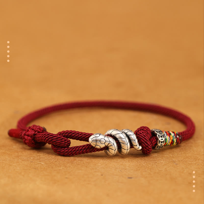 Fortune Jewel Red String 925 Sterling Silver Year of the Snake Coin Ring Snake Luck Bracelet