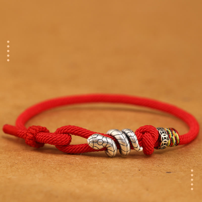 Fortune Jewel Red String 925 Sterling Silver Year of the Snake Coin Ring Snake Luck Bracelet
