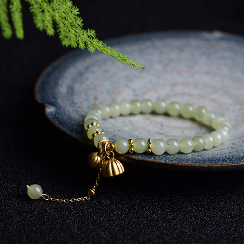 Fortune Jewel Natural Hetian Jade Lotus Luck Bracelet