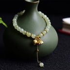 Fortune Jewel Natural Hetian Jade Lotus Luck Bracelet