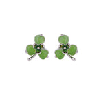 Fortune Jewel 925 Sterling Silver Enamel Hetian Jade Shamrock Luck Earrings - Fortune Jewel