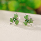Fortune Jewel 925 Sterling Silver Enamel Hetian Jade Shamrock Luck Earrings - Fortune Jewel