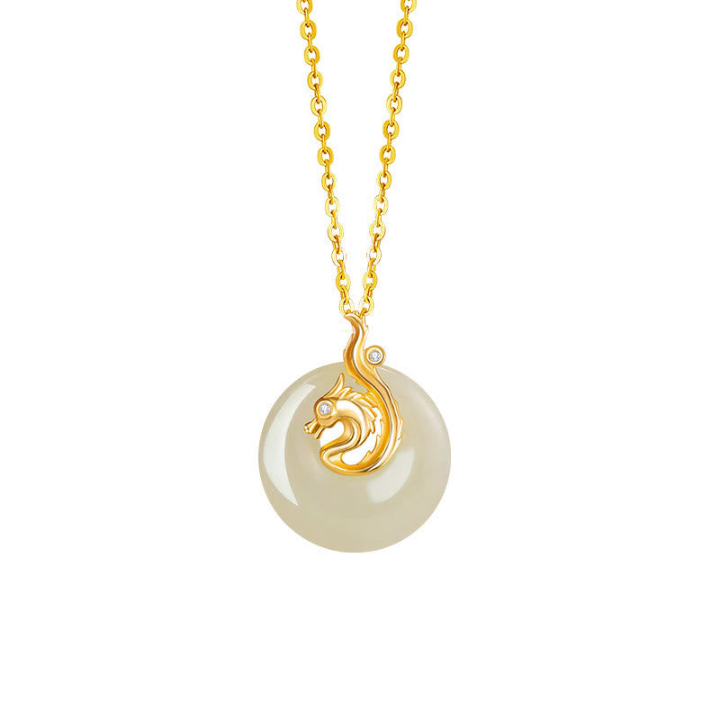 Fortune Jewel Chinese Zodiac Hetian Jade 925 Sterling Silver Abundance Necklace Pendant