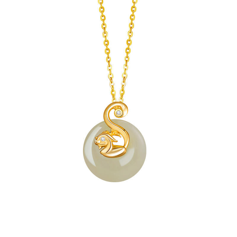 Fortune Jewel Chinese Zodiac Hetian Jade 925 Sterling Silver Abundance Necklace Pendant