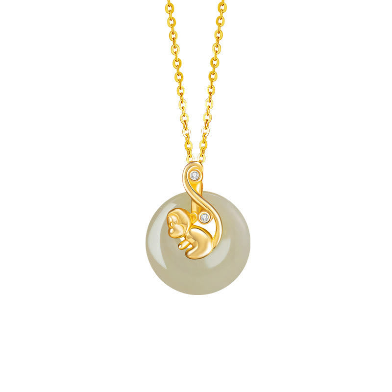 Fortune Jewel Chinese Zodiac Hetian Jade 925 Sterling Silver Abundance Necklace Pendant