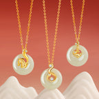 Fortune Jewel Chinese Zodiac Hetian Jade 925 Sterling Silver Abundance Necklace Pendant