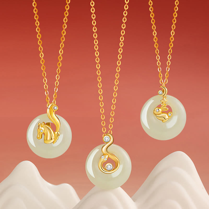 Fortune Jewel Chinese Zodiac Hetian Jade 925 Sterling Silver Abundance Necklace Pendant