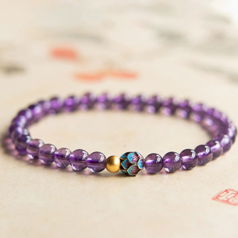 Fortune Jewel Natural Amethyst Lotus Spiritual Awareness Bracelet