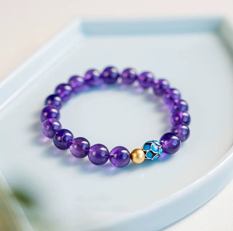Fortune Jewel Natural Amethyst Lotus Spiritual Awareness Bracelet