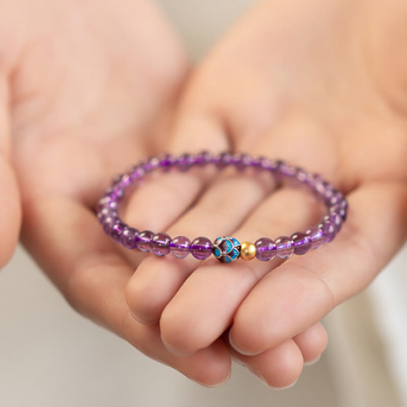Fortune Jewel Natural Amethyst Lotus Spiritual Awareness Bracelet