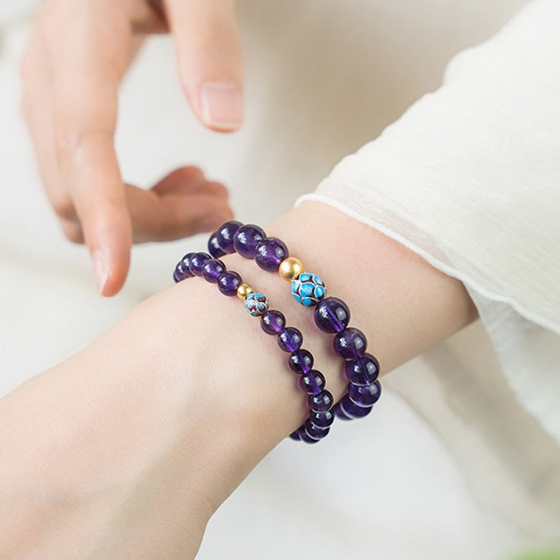 Fortune Jewel Natural Amethyst Lotus Spiritual Awareness Bracelet