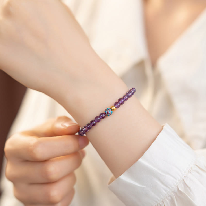 Fortune Jewel Natural Amethyst Lotus Spiritual Awareness Bracelet