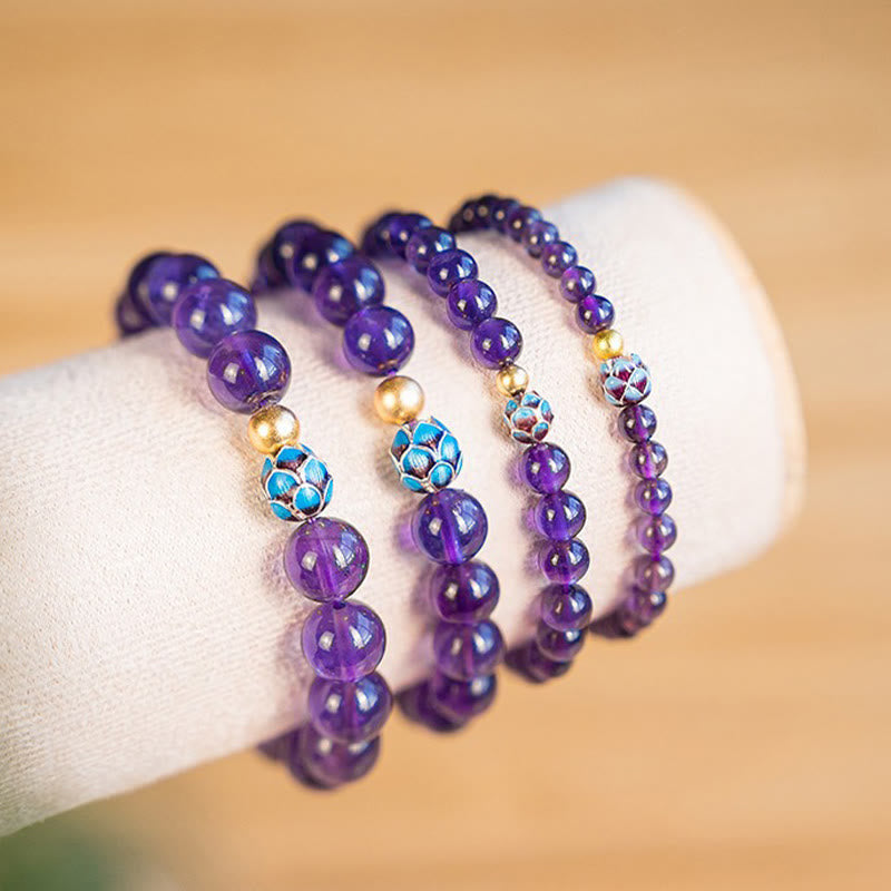 Fortune Jewel Natural Amethyst Lotus Spiritual Awareness Bracelet