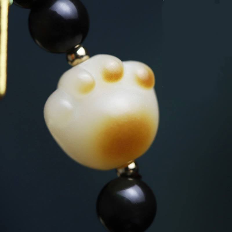 Fortune Jewel Black Obsidian Cat Paw Bodhi Seed Lucky Fortune Charm Purification Bracelet