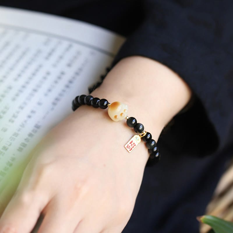 Fortune Jewel Black Obsidian Cat Paw Bodhi Seed Lucky Fortune Charm Purification Bracelet