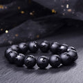 Fortune Jewel Natural Black Onyx Om Mani Padme Hum Carved Protection Bracelet