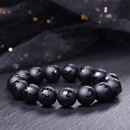 Fortune Jewel Natural Black Onyx Om Mani Padme Hum Carved Protection Bracelet