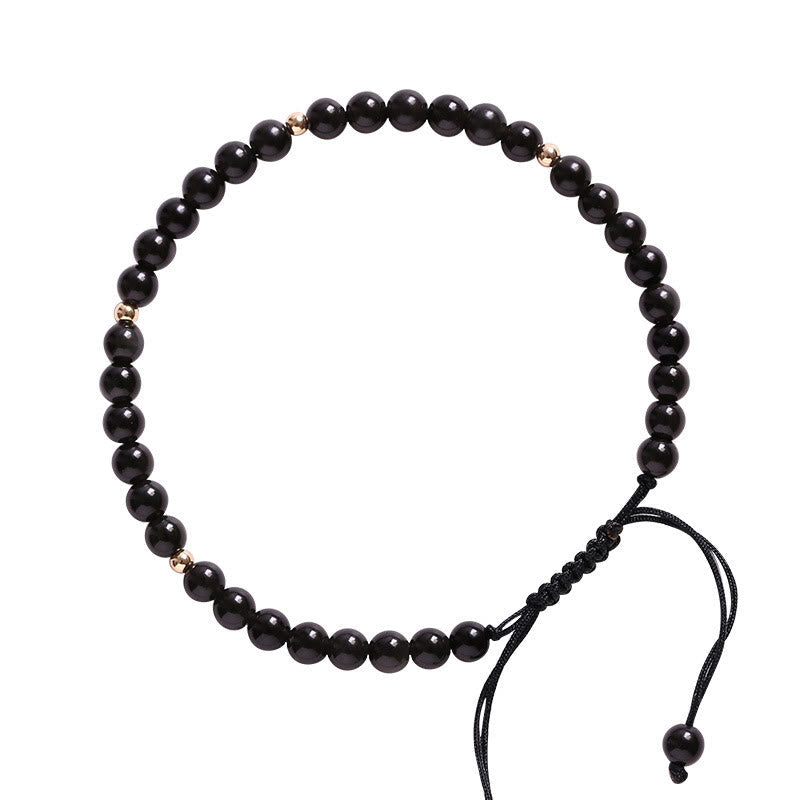 Fortune Jewel Small Black Obsidian Beads Fulfillment Rope Bracelet