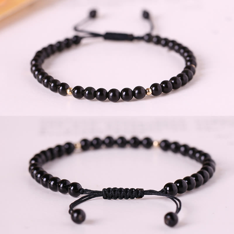 Fortune Jewel Small Black Obsidian Beads Fulfillment Rope Bracelet