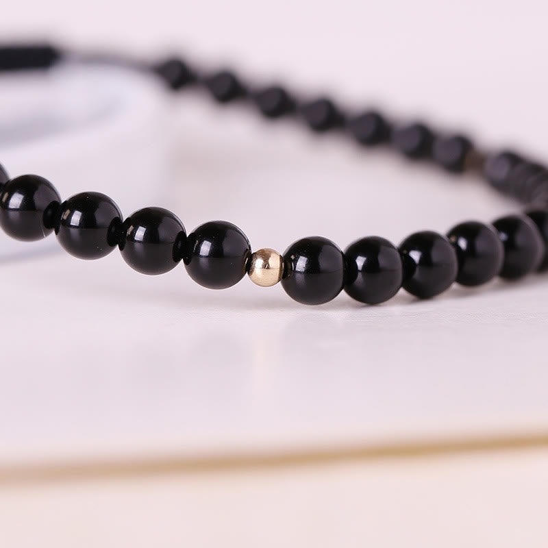Fortune Jewel Small Black Obsidian Beads Fulfillment Rope Bracelet
