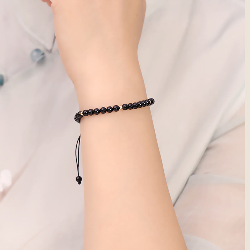 Fortune Jewel Small Black Obsidian Beads Fulfillment Rope Bracelet