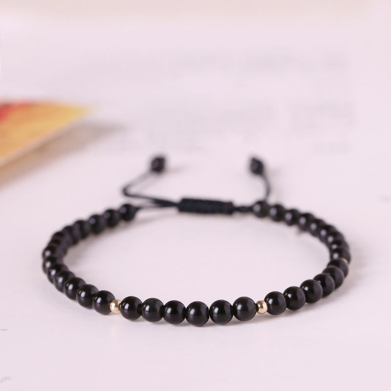Fortune Jewel Small Black Obsidian Beads Fulfillment Rope Bracelet