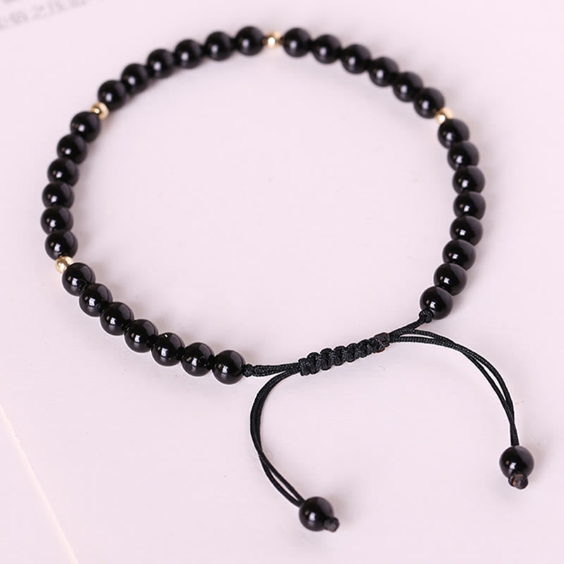 Fortune Jewel Small Black Obsidian Beads Fulfillment Rope Bracelet