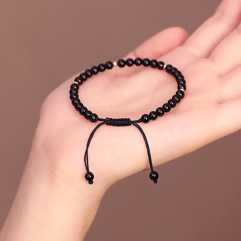 Fortune Jewel Small Black Obsidian Beads Fulfillment Rope Bracelet