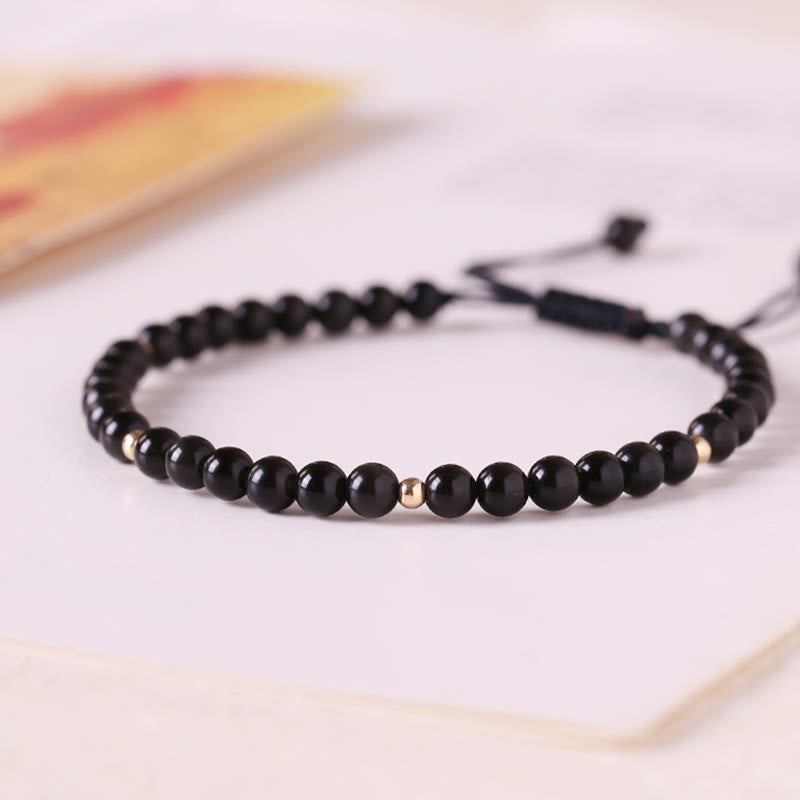 Fortune Jewel Small Black Obsidian Beads Fulfillment Rope Bracelet