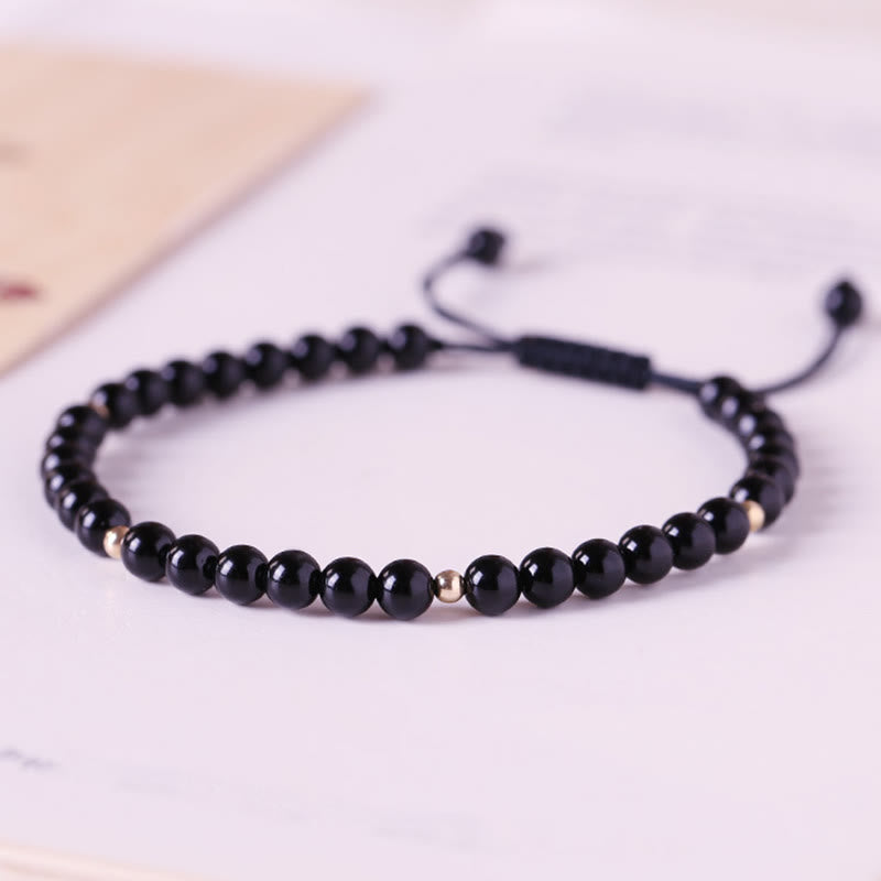Fortune Jewel Small Black Obsidian Beads Fulfillment Rope Bracelet